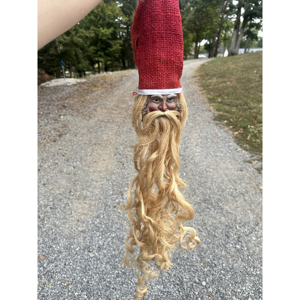 Santa Clause Long Straw Jute Curly Beard 36" Burlap Wall Hanging